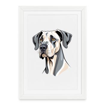 Portrait de tête de chien danois - Affiche encadrée (27 × 37 cm) - blanc - Devant