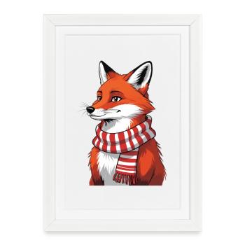 Renard roux avec illustration d’écharpe - Affiche encadrée (27 × 37 cm) - blanc - Devant