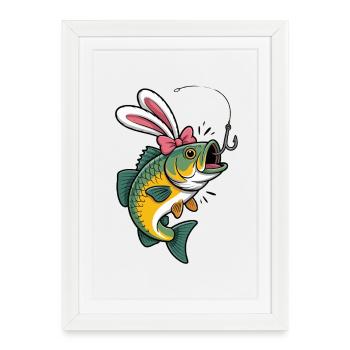 Drôle de Pâques poisson Art Pêche - Affiche encadrée (27 × 37 cm) - blanc - Devant