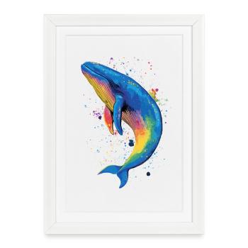 Baleine bleue Baleine Baleines bleues Baleines Chant Baleine Plongeur Baleines Océan - Affiche encadrée (27 × 37 cm) - blanc - Devant