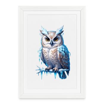 Majesté de la chouette givrée - Affiche encadrée (27 × 37 cm) - blanc - Devant