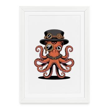 Pieuvre dans le style steampunk avec monocle - Affiche encadrée (27 × 37 cm) - blanc - Devant