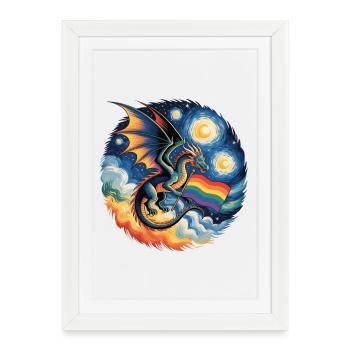 Pridelike Dragon with Rainbow Flag - Framed poster (27 × 37 cm) - white - Front