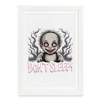 Poupée effrayante Ne dort pas - Affiche encadrée (27 × 37 cm) - blanc - Devant