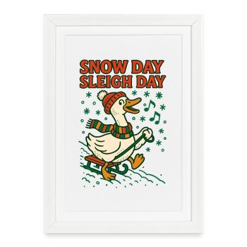 Oie Noël Drôle Père Noël Jour de neige Traîneau - Affiche encadrée (27 × 37 cm) - blanc - Devant