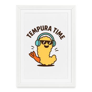 Tempura Time – Funny Shrimp with Headphones - Framed poster (27 × 37 cm) - white - Front