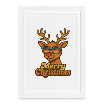 Merry Christmas - Vintage Reindeer - Framed poster (27 × 37 cm) - white - Front