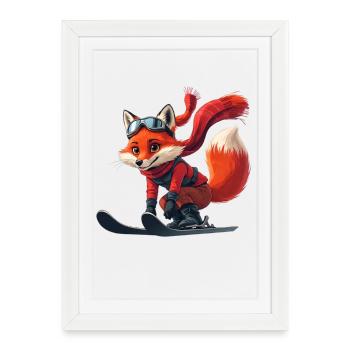 Fox Skier Adventure - Affiche encadrée (27 × 37 cm) - blanc - Devant