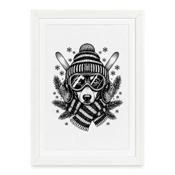 Ski teckel chien ski - Affiche encadrée (27 × 37 cm) - blanc - Devant