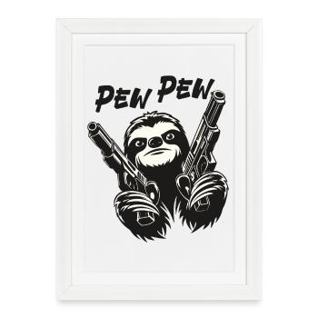 Pew Pew paresseux défectueux - Affiche encadrée (27 × 37 cm) - blanc - Devant