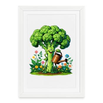 Jardinier de brocoli joyeux - Affiche encadrée (27 × 37 cm) - blanc - Devant