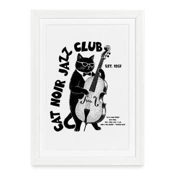Cat Noir Jazz Club Contrebasse Cat - Affiche encadrée (27 × 37 cm) - blanc - Devant
