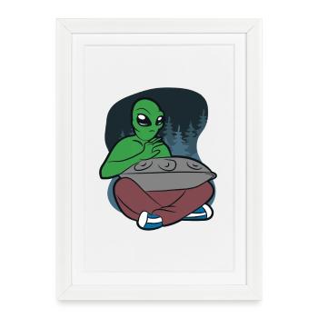 Alien Handpan Design – Vibrations cosmiques et son - Affiche encadrée (27 × 37 cm) - blanc - Devant
