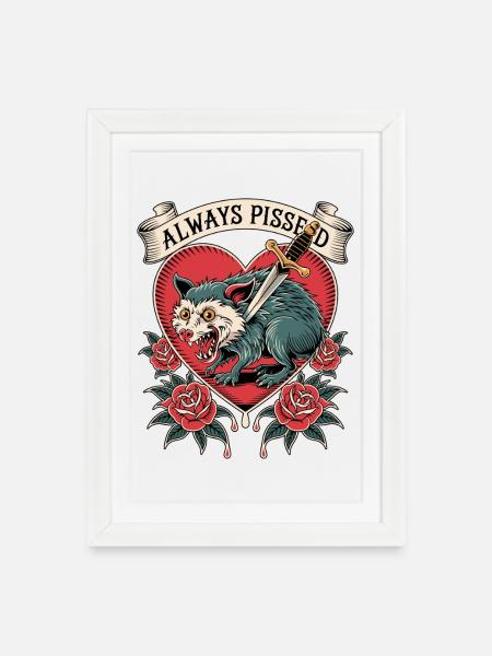 Wütender Wolf Herz Tattoo Stil - Gerahmtes Poster (27 × 37 cm) - Weiß