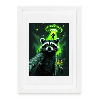 Raid OVNI raton laveur dans la forêt - Affiche encadrée (27 × 37 cm) - blanc - Devant