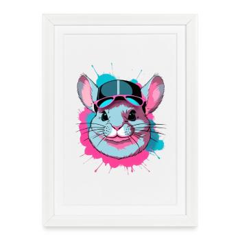 Chinchilla coloré avec chapeau et lunettes de soleil - Affiche encadrée (27 × 37 cm) - blanc - Devant