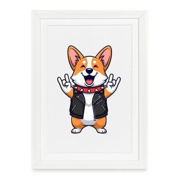 Rock Star Corgi - Framed poster (27 × 37 cm) - white - Front