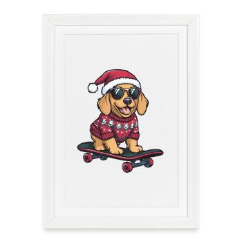 Golden Retriever Dog Christmas Funny Funny - Framed poster (27 × 37 cm) - white - Front