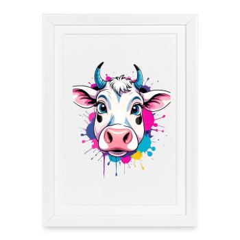 Colorful cow head with paint splashes - Framed poster (27 × 37 cm) - white - Front