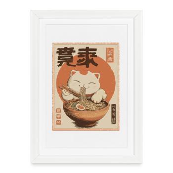 Lucky Cat Ramen Japon Streetwear Design - Affiche encadrée (27 × 37 cm) - blanc - Devant