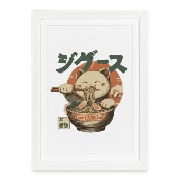 Lucky Cat Ramen Japon Streetwear Design - Affiche encadrée (27 × 37 cm) - blanc - Devant