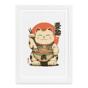 Lucky Cat Ramen Japon Streetwear Design - Affiche encadrée (27 × 37 cm) - blanc - Devant