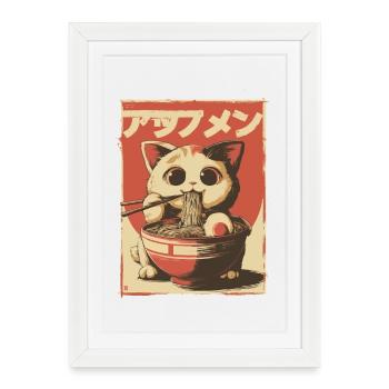 Lucky Cat Ramen Japon Streetwear Design - Affiche encadrée (27 × 37 cm) - blanc - Devant