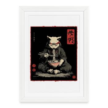 Samurai Cat Ramen Japan Streetwear Design - Framed poster (27 × 37 cm) - white - Front