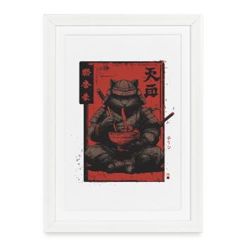 Samurai Cat Ramen Japan Streetwear Design - Framed poster (27 × 37 cm) - white - Front