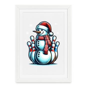 BOwling Christmas Sports Santa Claus - Framed poster (27 × 37 cm) - white - Front