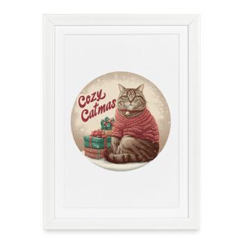 Christmas cat shirt Cozy Tabby in Santa Sweater  - Framed poster (27 × 37 cm) - white - Front