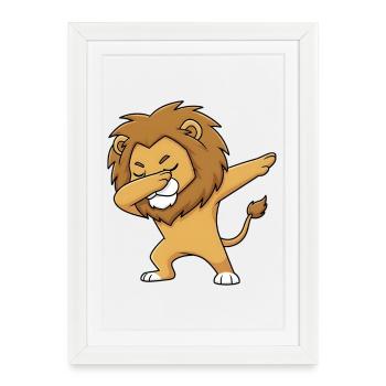 Dessin animé drôle de lion dab - Motif animal - Affiche encadrée (27 × 37 cm) - blanc - Devant