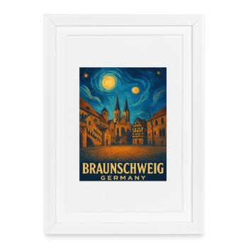 Lumière Nocturne De Brunswick Motif De La Ville - Affiche encadrée (27 × 37 cm) - blanc - Devant
