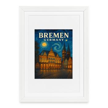 Lumière nocturne de Brême Horizon - Affiche encadrée (27 × 37 cm) - blanc - Devant