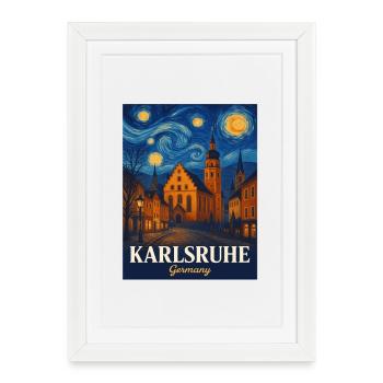 Karlsruhe Style de peinture de la ville des étoiles - Affiche encadrée (27 × 37 cm) - blanc - Devant