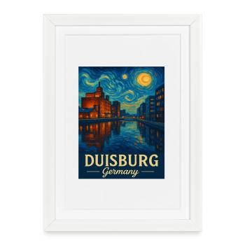 Nuit de Duisbourg sur le Rhin - Affiche encadrée (27 × 37 cm) - blanc - Devant
