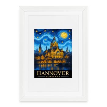 Horizon des étoiles nocturnes de Hanovre - Affiche encadrée (27 × 37 cm) - blanc - Devant