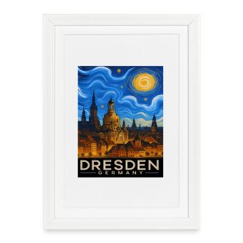 Lumière nocturne de Dresde Horizon - Affiche encadrée (27 × 37 cm) - blanc - Devant