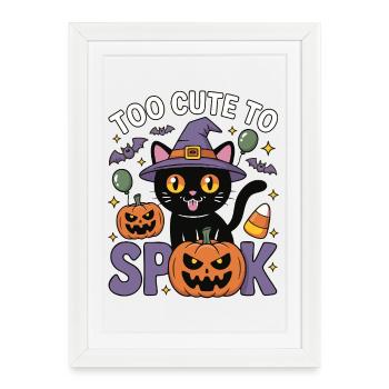 Trop mignon pour être effrayé - Chat sorcière mignon - Affiche encadrée (27 × 37 cm) - blanc - Devant