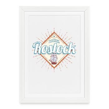 Souvenir du voilier vintage Rostock Allemagne - Affiche encadrée (27 × 37 cm) - blanc - Devant