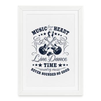 Danse en ligne - Musique avec coeur - Cadeau champêtre - Affiche encadrée (27 × 37 cm) - blanc - Devant