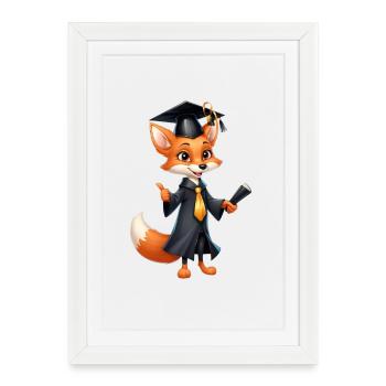 Renard de fin d’études avec chapeau de diplôme - Affiche encadrée (27 × 37 cm) - blanc - Devant