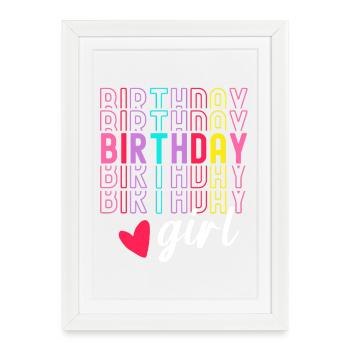 Fille d’anniversaire Fille d’anniversaire Cadeau Coeur - Affiche encadrée (27 × 37 cm) - blanc - Devant