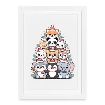 Animal Christmas Tree – Cute Xmas Animals - Framed poster (27 × 37 cm) - white - Front