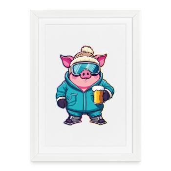 Sow Piglet Ski Goggles Skiing - Framed poster (27 × 37 cm) - white - Front