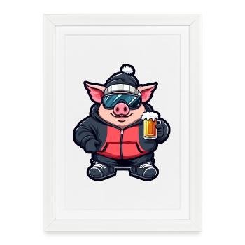 Sow Piglet Ski Goggles Skiing - Framed poster (27 × 37 cm) - white - Front