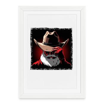 Père Noël Cowboy gothique minimaliste - Affiche encadrée (27 × 37 cm) - blanc - Devant