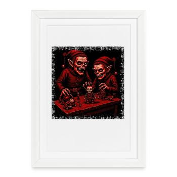 Horreur effrayante de Noël Zombie Elfe Squelette - Affiche encadrée (27 × 37 cm) - blanc - Devant
