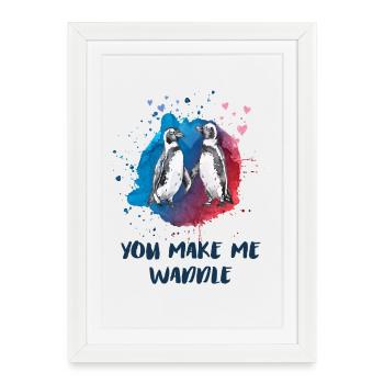 Tu me fais wadincher - Chemise mignonne Penguin Love - Affiche encadrée (27 × 37 cm) - blanc - Devant