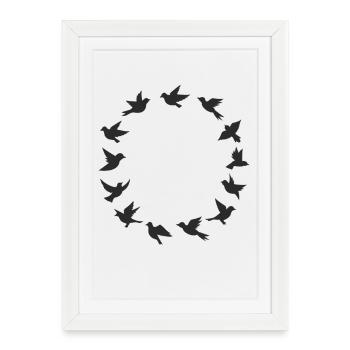 Flying Birds Circle Silhouette Minimalist - Framed poster (27 × 37 cm) - white - Front